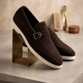 Men's Brown Suede Buckle Loafers
