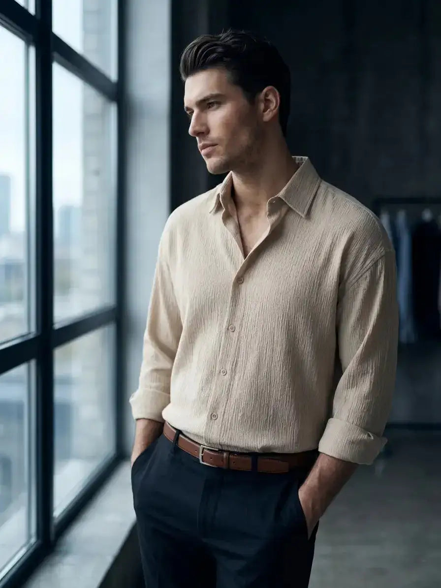 Marcilo De Royal Textured Shirt – Beige