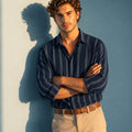 Men's Navy Blue Vertical Striped Shirt