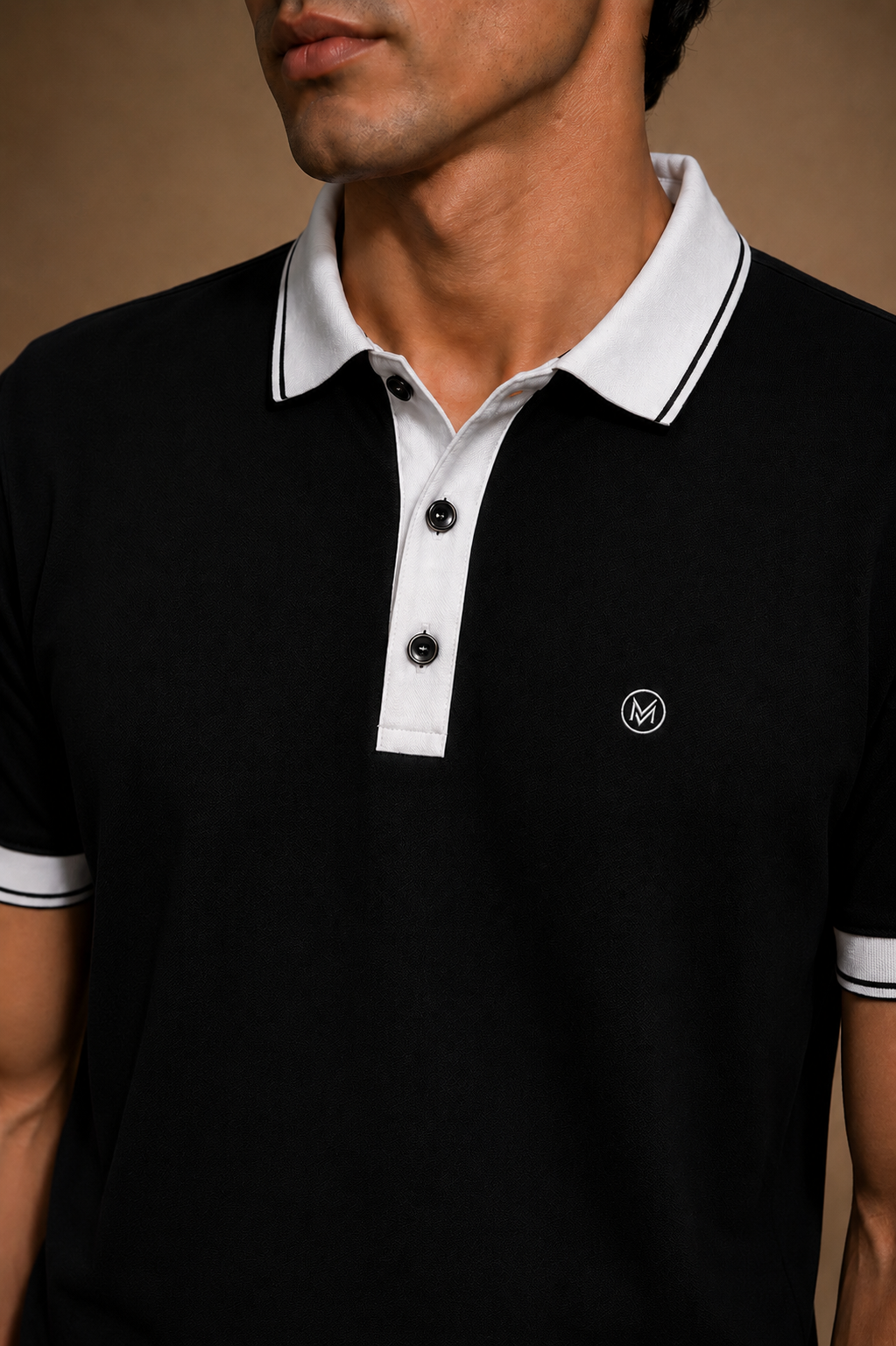 Black Contrast Collar Polo Shirt
