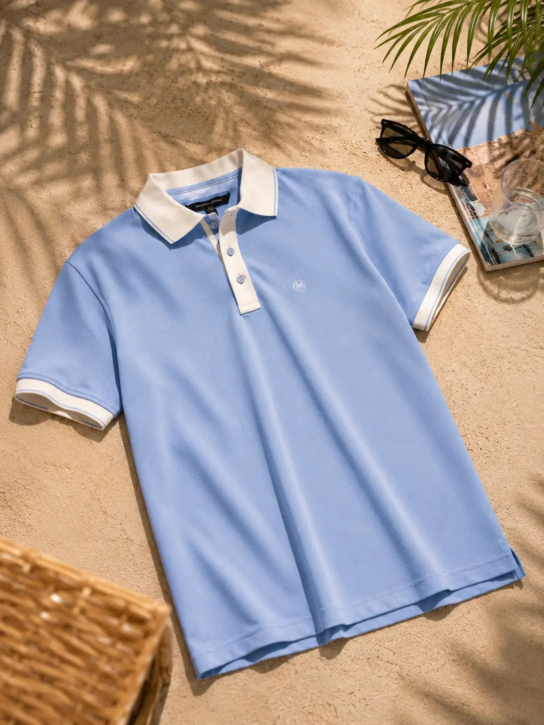 Sky Blue Contrast Collar Polo Shirt