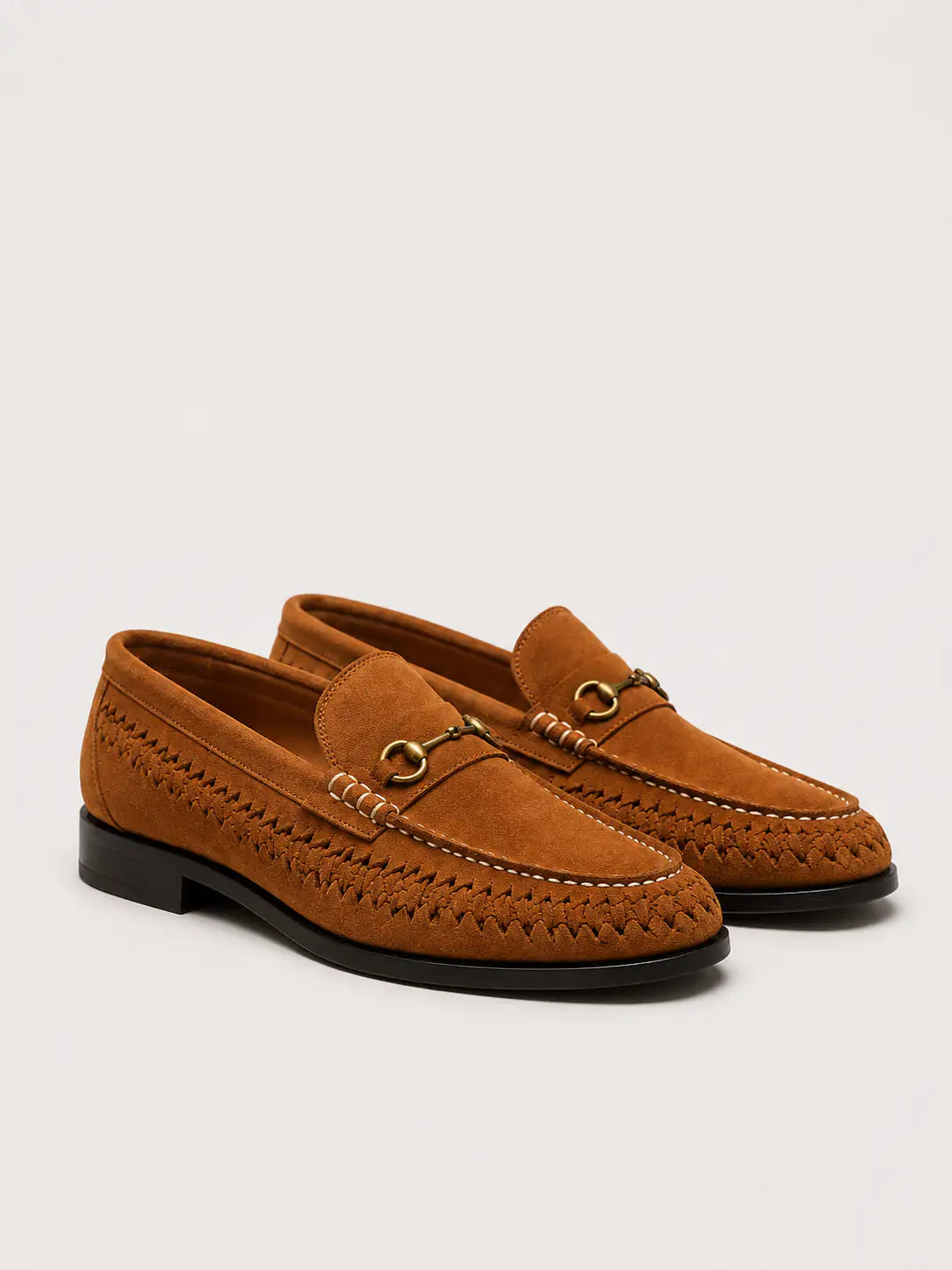 Cognac Suede Horsebit Loafers