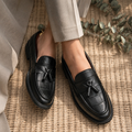 Noir Croc Tassel Loafers