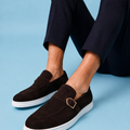 Brown Suede Buckle Loafers
