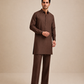 Brown Cotton Kurta Trouser Set