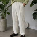 Off White Pleated Textured Pants