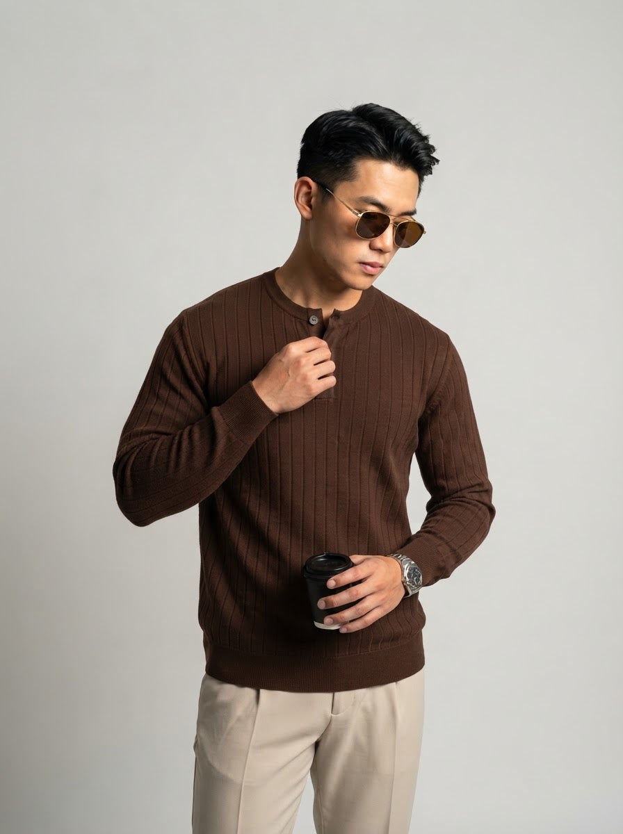 Brown Ribbed Knit Sweater