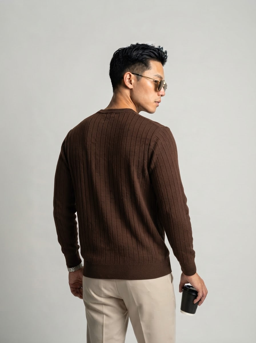 Brown Ribbed Knit Sweater