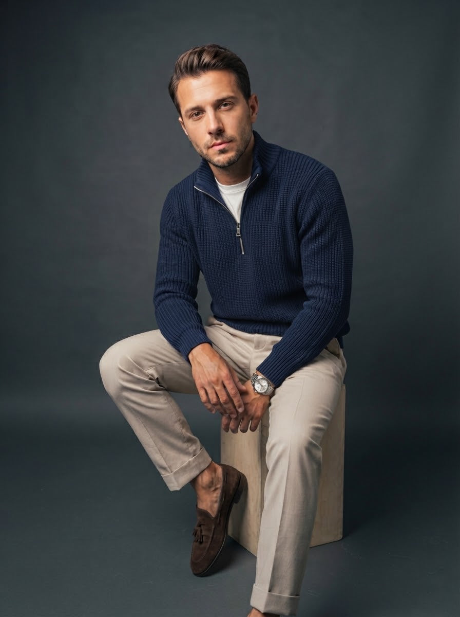 Navy Blue Ribbed Sweater