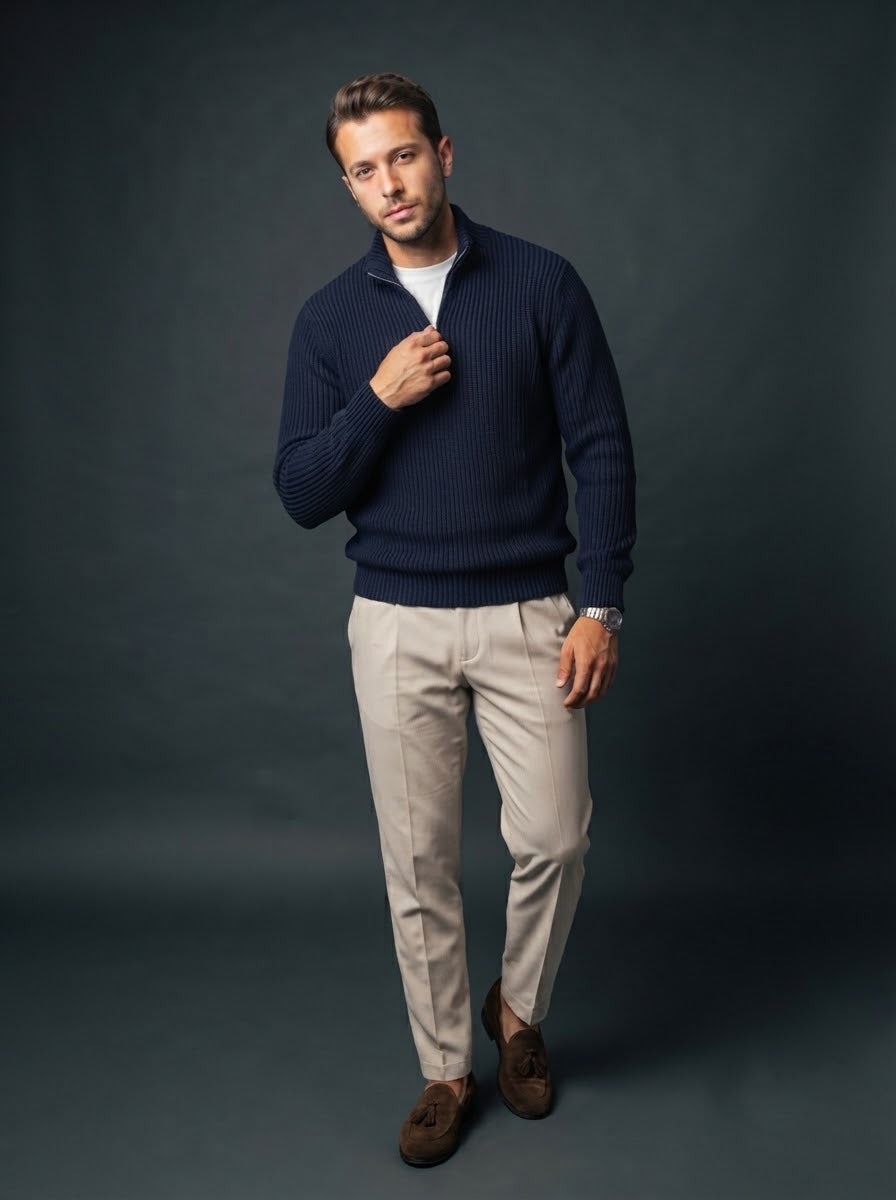 Navy Blue Ribbed Sweater