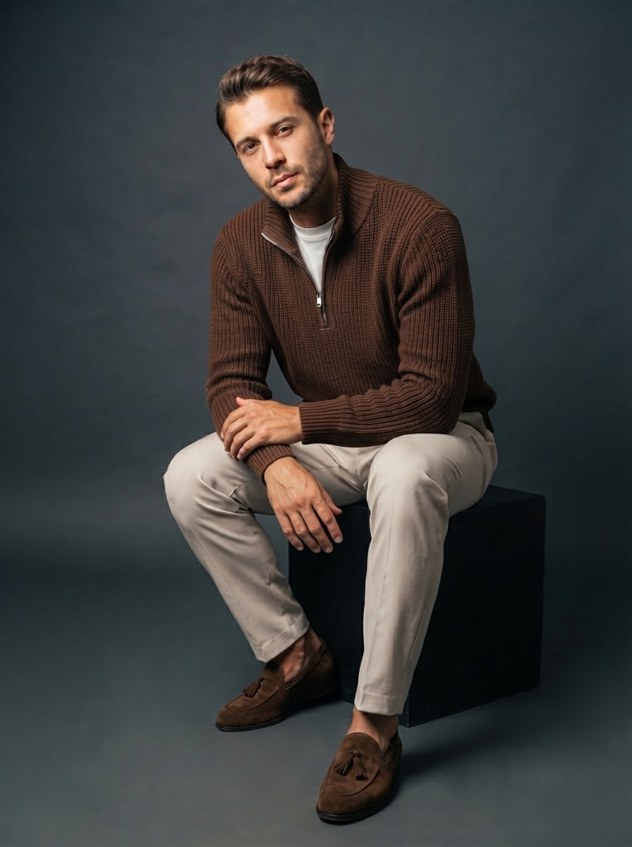 Brown Zip Knit Sweater