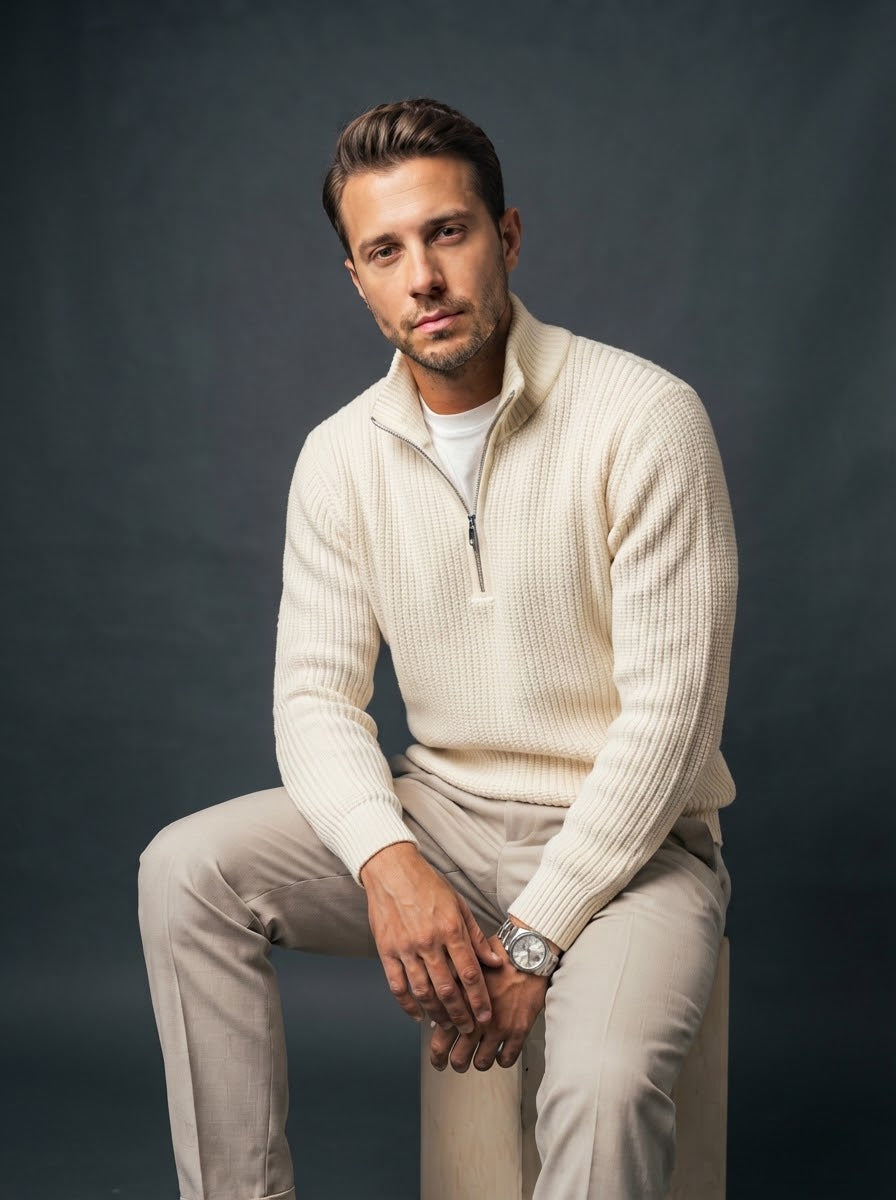 Off White Half-Zip Sweater