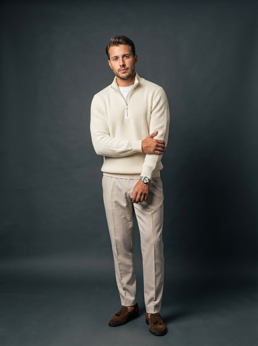 Off White Half-Zip Sweater