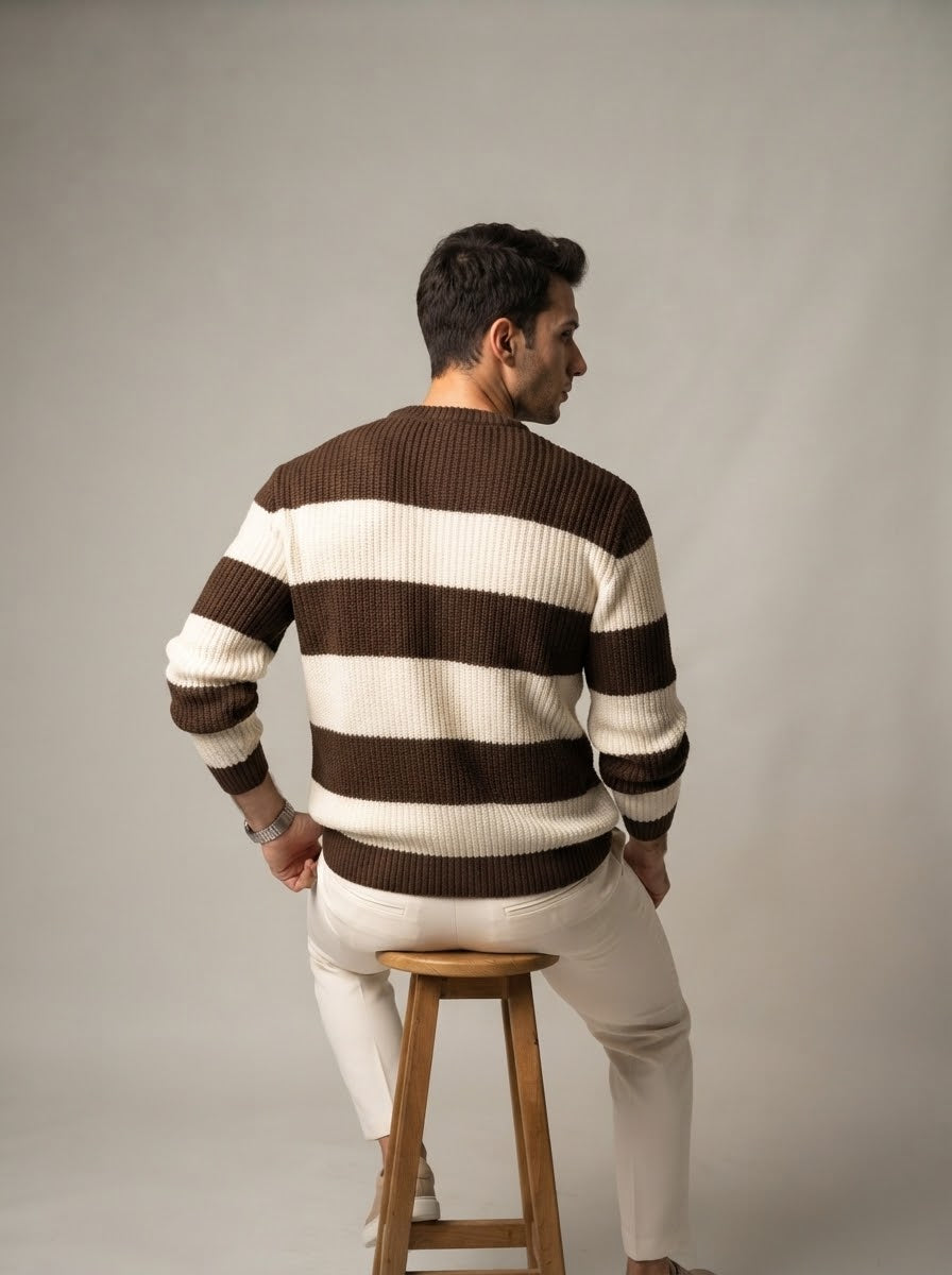 Brown and White Striped Sweater