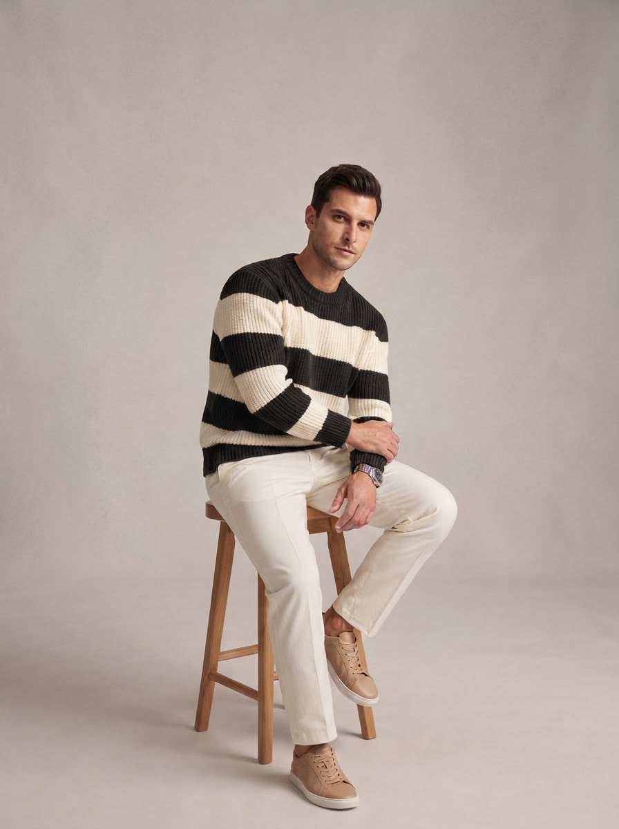 Black and White Striped  Sweater