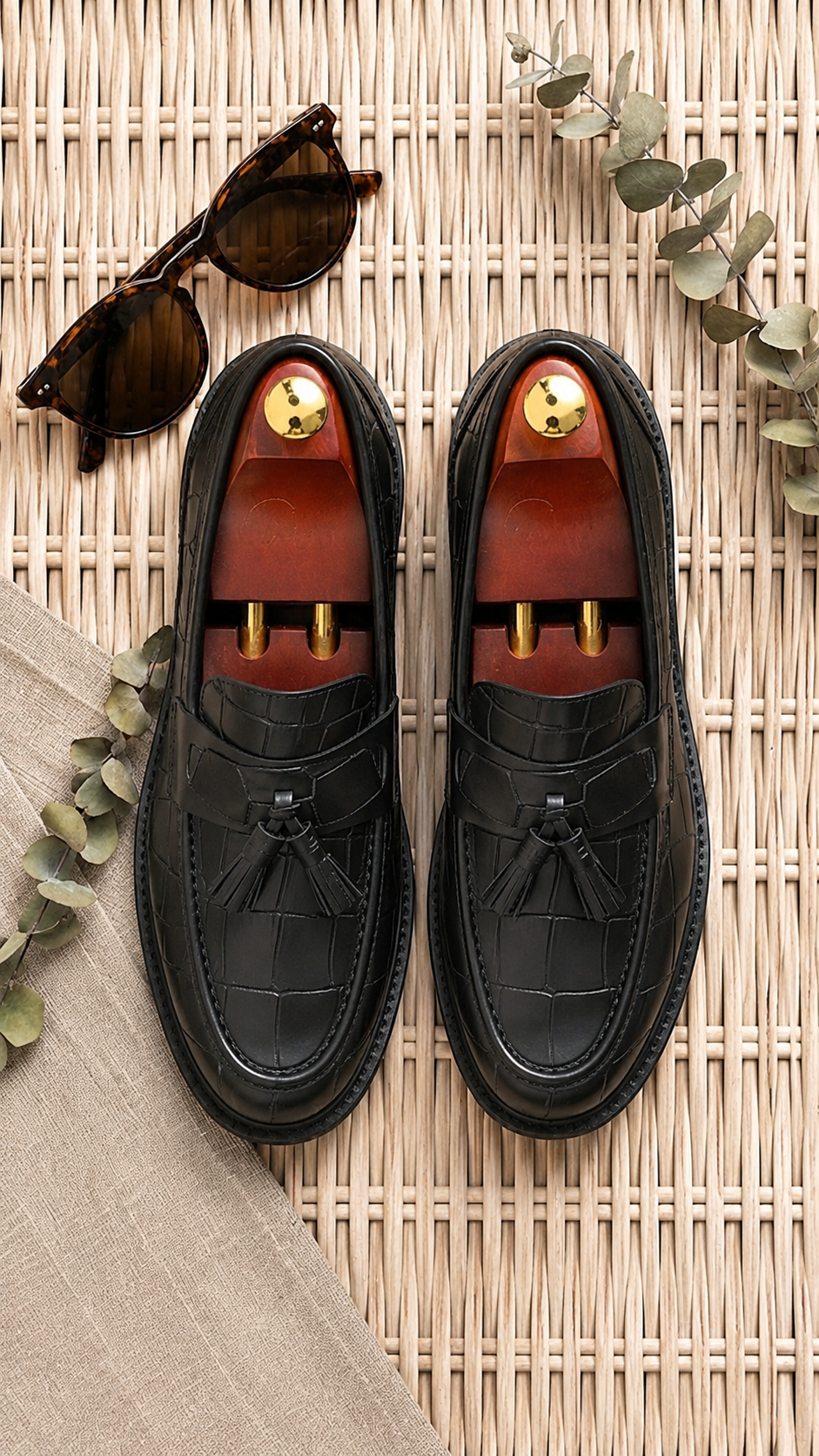 Noir Croc Tassel Loafers
