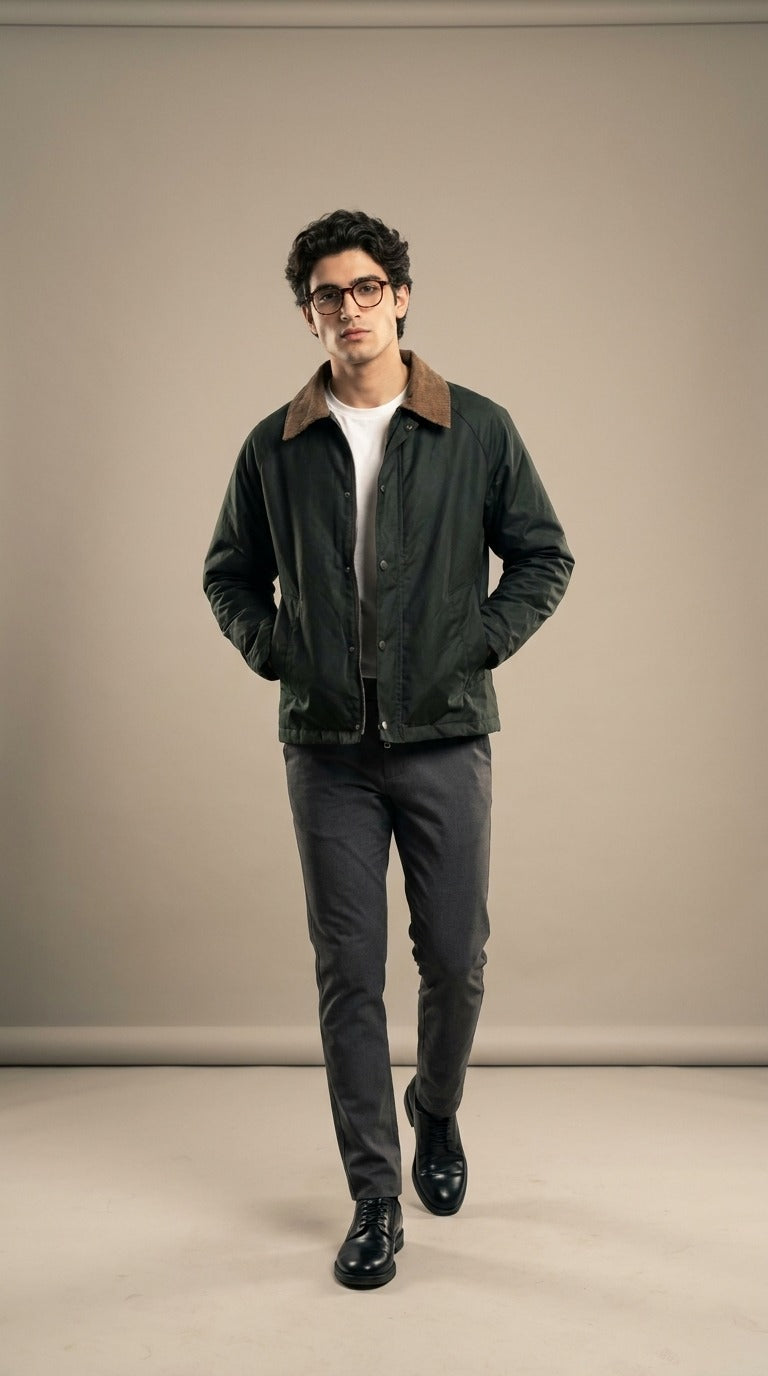 Green Corduroy Collar Jacket