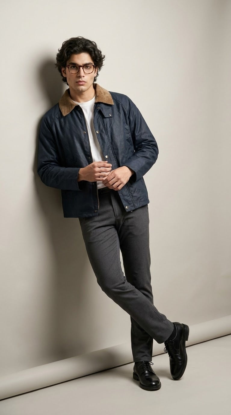 Navy Corduroy Collar Jacket